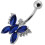 (Red, Silver) Silver Butterfly with SS Bar Navel Belly Ring 5