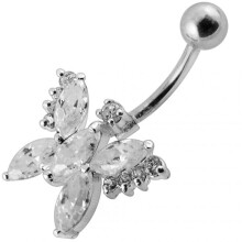 (Dark Blue, Rose Gold) Silver Butterfly with SS Bar Navel Belly Ring