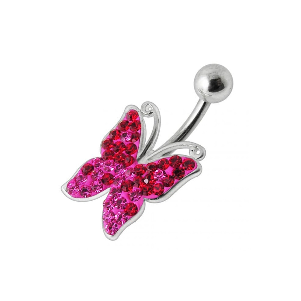 (Pink, Yellow Gold) Butterfly Stones Silver Belly Ring-image-OPC-PHDXCMX-NEW