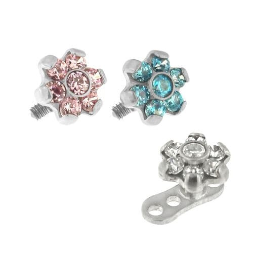 (Clear) 7 CZ Studded Flower Dermal Anchor Tops