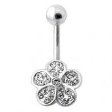 (Aqua, Yellow Gold) Jewelled 5 Leaf Clover Silver Belly Bar Body Jewelry