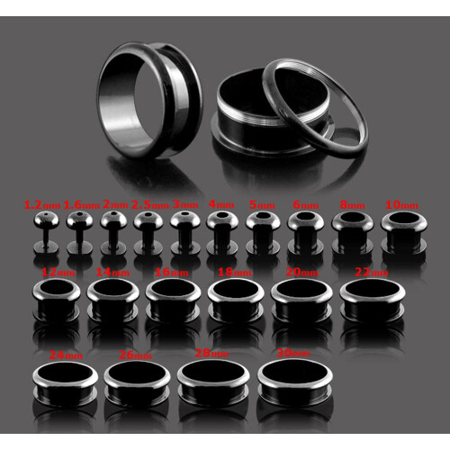 (10mm, Pair) 316L Surgical Steel Black External Threaded Tunnel 2