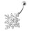 (Red, Silver) Multi Jewelled Big Flower Non Dangling Belly Bar 1