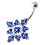 (Red, Silver) Multi Jewelled Big Flower Non Dangling Belly Bar 6