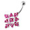 (Red, Silver) Multi Jewelled Big Flower Non Dangling Belly Bar 11