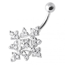 (Aqua, Yellow Gold) Multi Jewelled Big Flower Non Dangling Belly Bar