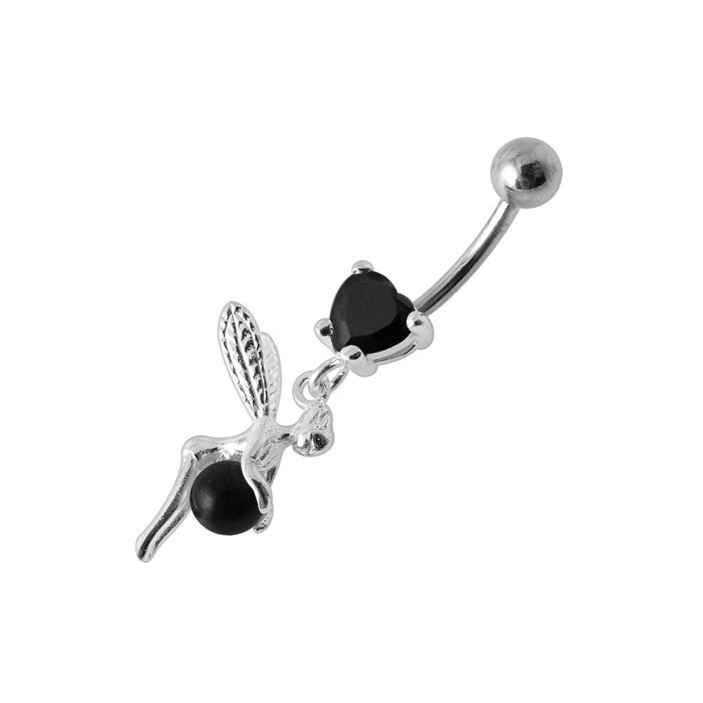 (Purple, Silver) Angel & Dangling Pearl Jewelled Belly Ring-image-OPC-PHDXDF2-NEW