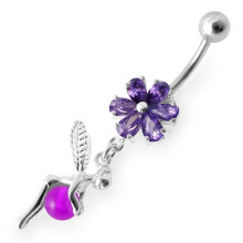 (Red, Silver) Daisy Angel & Ball Jewelled Belly Ring