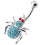 (Emerald, Silver) Jewelled Spider Silver Belly Ring 4
