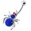 (Emerald, Silver) Jewelled Spider Silver Belly Ring 6