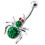 (Emerald, Silver) Jewelled Spider Silver Belly Ring 7