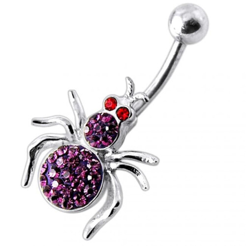 (Emerald, Silver) Jewelled Spider Silver Belly Ring 2