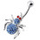 (Emerald, Silver) Jewelled Spider Silver Belly Ring 8