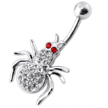 (Aurora Borealis, Yellow Gold) Jewelled Spider Silver Belly Ring