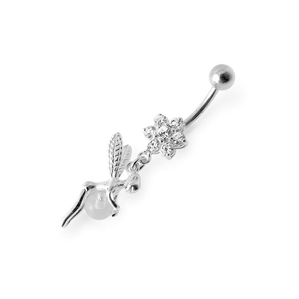 (Yellow Gold, Red) Angel Flower & Ball Jewelled Belly Ring-image-OPC-PHDXDRJ-NEW