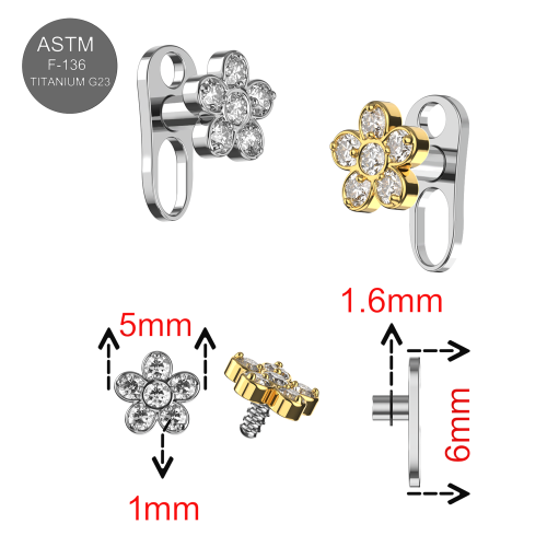(Plain (Titanium)) CZ Jewelled Hepatica Flower Dermal Anchor 2
