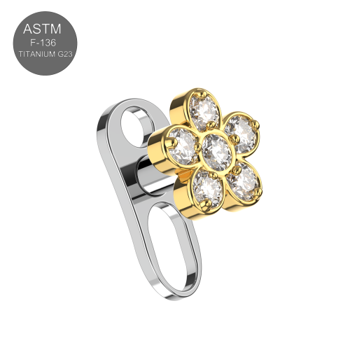 (Plain (Titanium)) CZ Jewelled Hepatica Flower Dermal Anchor 1