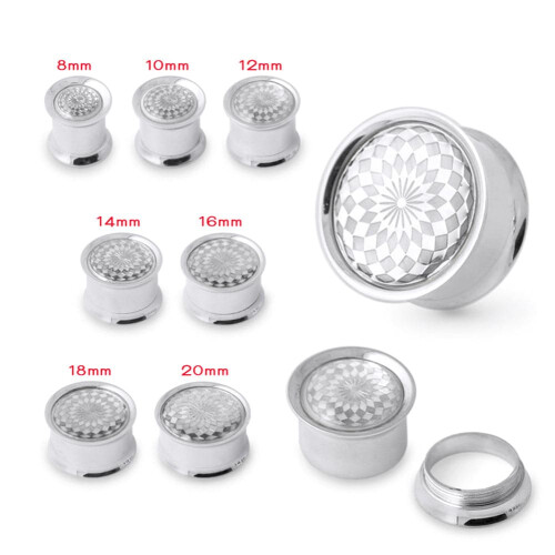 (8mm) 316L Surgical Steel Geometric Pattern Internally Threaded Tunnel 2