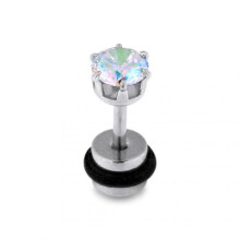 (Pair, 8mm) Aurora Borealis Colour CZ Jewelled Fake Ear Plug with Drum