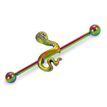 (Rainbow, Pair) 316L Surgical Steel Cobra Industrial Barbell
