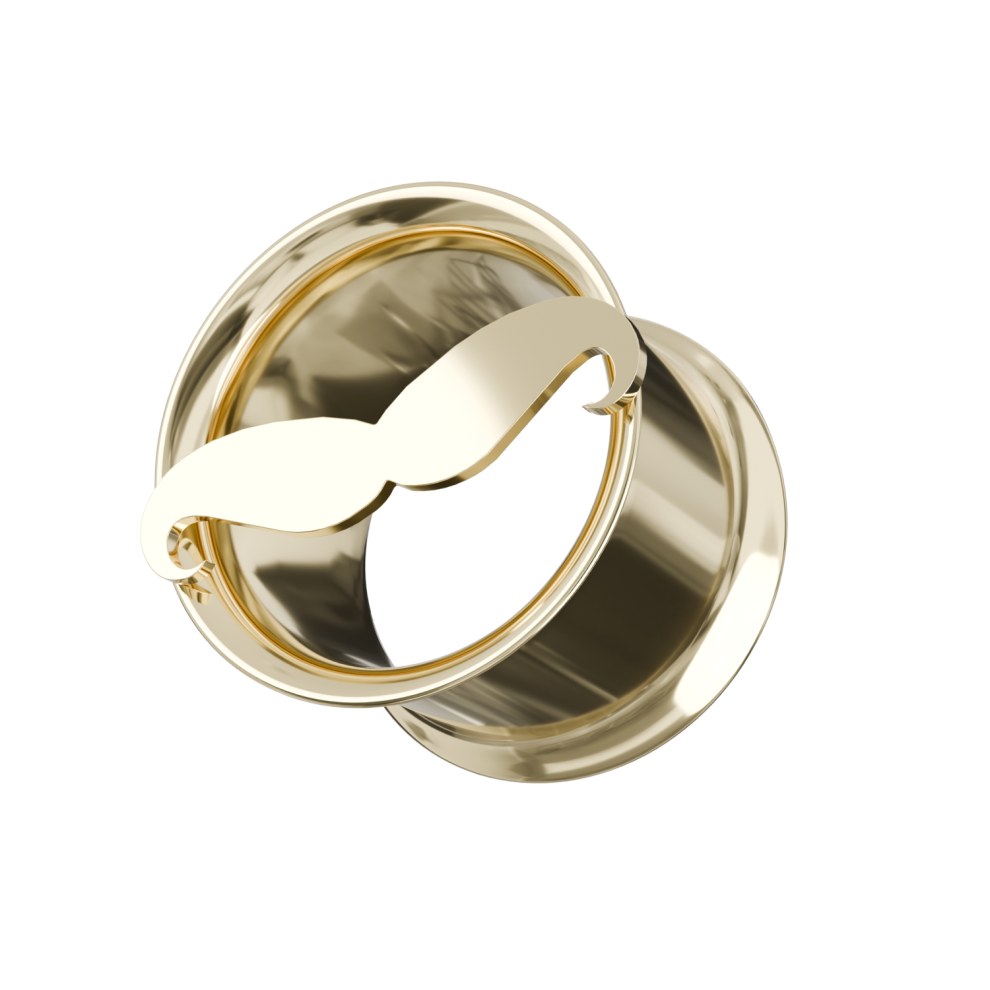 (10mm, Gold) 316L Surgical Steel Moustache Plate Top Internally Threaded Tunnel-image-OPC-PHDXFZD-NEW