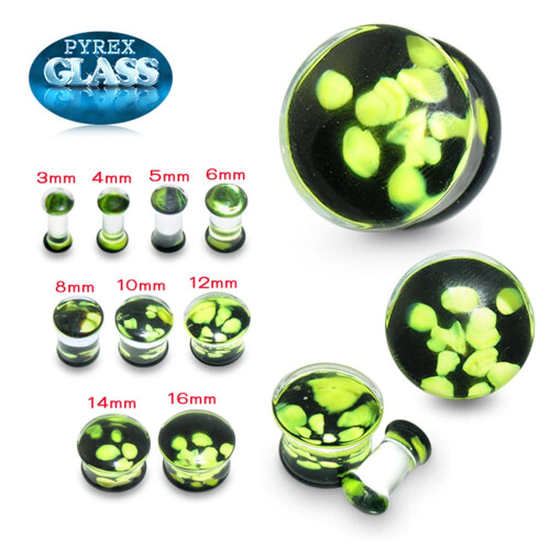 (10mm, Single Piece) Pyrex Glass Green Pebble Ear Plug 2