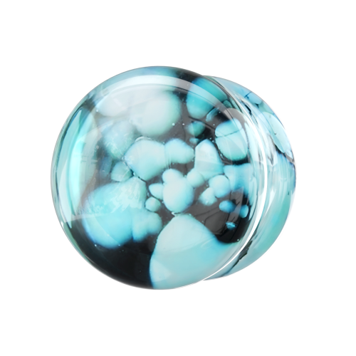 (14mm, Single Piece) Pyrex Glass Aqua Pebble Ear Plug 1