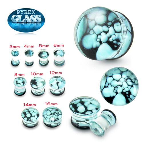 (14mm, Single Piece) Pyrex Glass Aqua Pebble Ear Plug 2