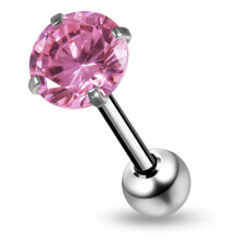(Clear) 316L Surgical Steel Round Shape Cubic Zirconia Jewelled Tongue Bar