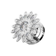 (8mm, Single Piece) Flower with Micro Jewelled CZ Stone Ear Flesh Tunnel