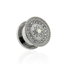 (14mm) Surgical Steel CZ and Opal Stone Flesh Tunnel