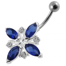 (Emerald, Silver) Fancy CZ  Jewelled Non-Moving SS Bar Belly Ring