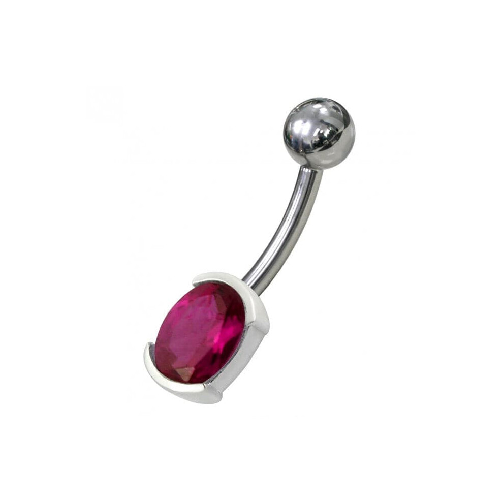 (Pink, Silver) Fancy Gem Stone Titanium Non-Moving Banana Bar Belly Ring-image-OPC-PHDXGZK-NEW