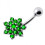 (Emerald, Silver) Silver Flower Cluster with SS Bar Navel Belly Ring 6