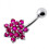 (Red, Silver) Silver Flower Cluster with SS Bar Navel Belly Ring 11