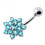 (Red, Silver) Silver Flower Cluster with SS Bar Navel Belly Ring 4