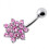 (Red, Silver) Silver Flower Cluster with SS Bar Navel Belly Ring 9