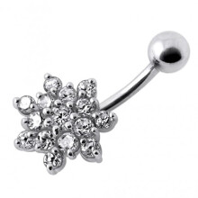 (Red, Rose Gold) Silver Flower Cluster with SS Bar Navel Belly Ring