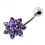 (Red, Silver) Silver Flower Cluster with SS Bar Navel Belly Ring 10