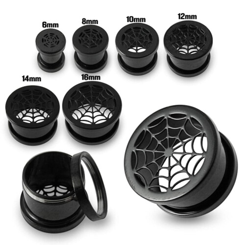 (14mm) 316L Surgical Steel Black Web Top External Threaded Tunnel 2