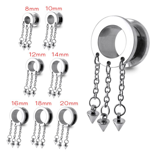(18mm) 316L Surgical Steel Dangling Cones External Threaded Tunnel 2