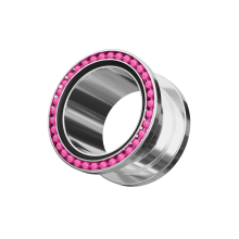 (14mm) Hot Pink Ball Black Edge Top Flesh Tunnel