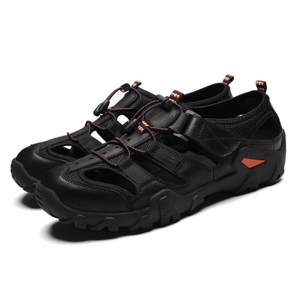 (black, 39) Summer Luxury Sandals Men Breathable Genuine Leather Outdoor Sandalias Trekking Casual Beach Shoes Male Loafers Big Size