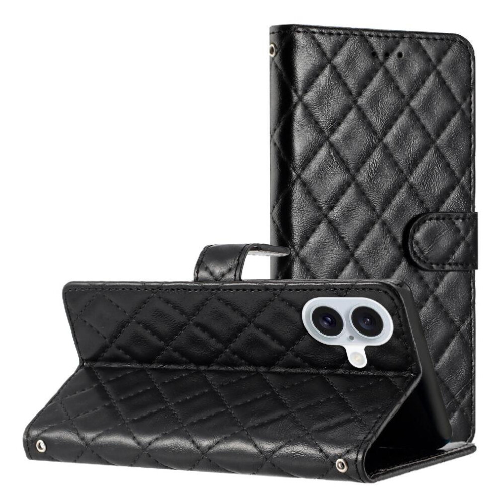 (Black) Flip Case For Iphone 16 Kickstand Card Slots Holder Pu Leather Wallet Magnetic Folio Tpu Shockproof Black 764563533152
