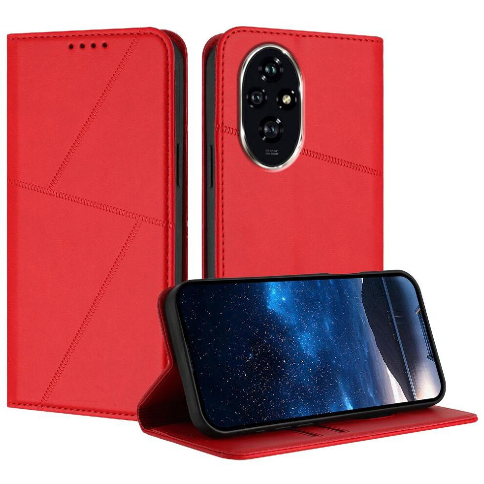 Photos - Case   for Honor 200 Pro with Card Slots and Kickstand Anti-fingerprint Matte Texture Shockproof Cover(Red)