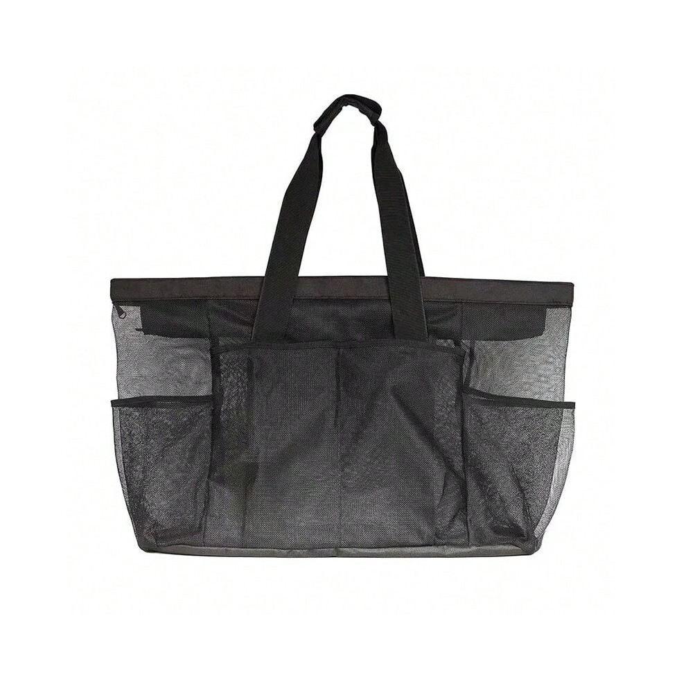 (Black) Extra Large Mesh Beach Bag with Multiple Pockets Outdoor Sprots Gym Swimming Storage Bag Travel Picnic Tote Bag