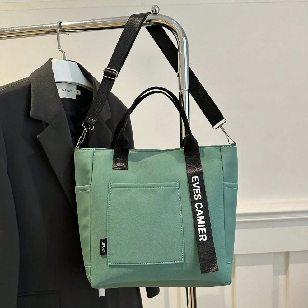 (Green) New Casual Tote Large Capacity Shoulder Bag Nylon Waterproof Canvas Handbag Simple Fashion Messenger Bags For Schoolgirl