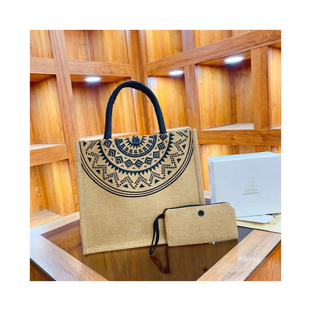 (Half circle) 2 Pcs Linen Tote Bag Large Capacity Canvas Handbag Shopping Bags Makeup Bag Coin Purse for Wedding Birthday Gift  Beach Vacation