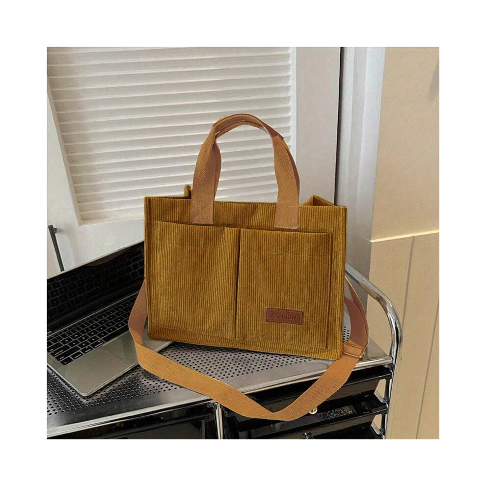 (Brown) Women's Corduroy Tote Bag Large Capcity Handbags for Women Commuting Women's Bag Messenger Shoulder Bag Female Handbag