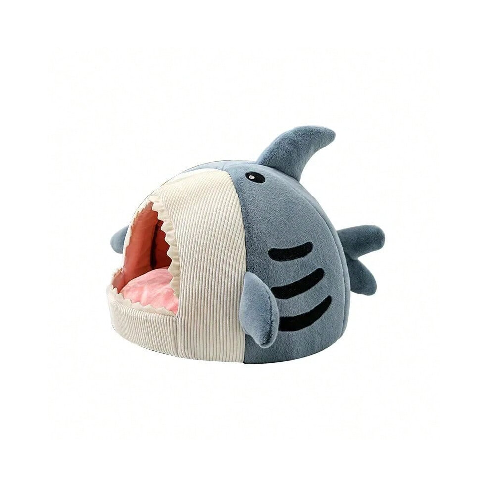 (Blue, M) Warm Cat Beds Cartoon Shark Pet Cave Beds Sweet Kittens Basket Cushion Cat Pillow Mat Tent Puppy Nest Cave Pet Goods